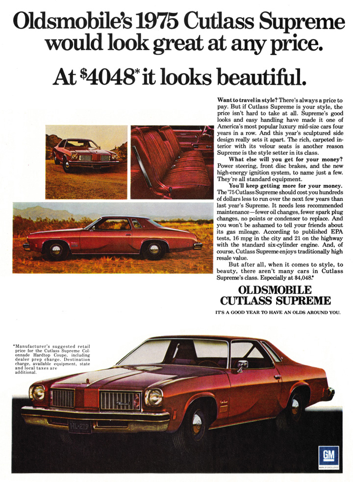 Classic Car Ad 1975 Oldsmobile Cutlass Supreme The 