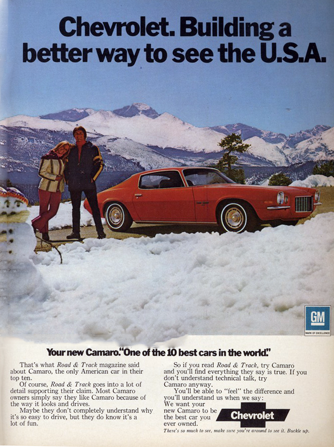 1972 Chevrolet Camaro ad, snow 