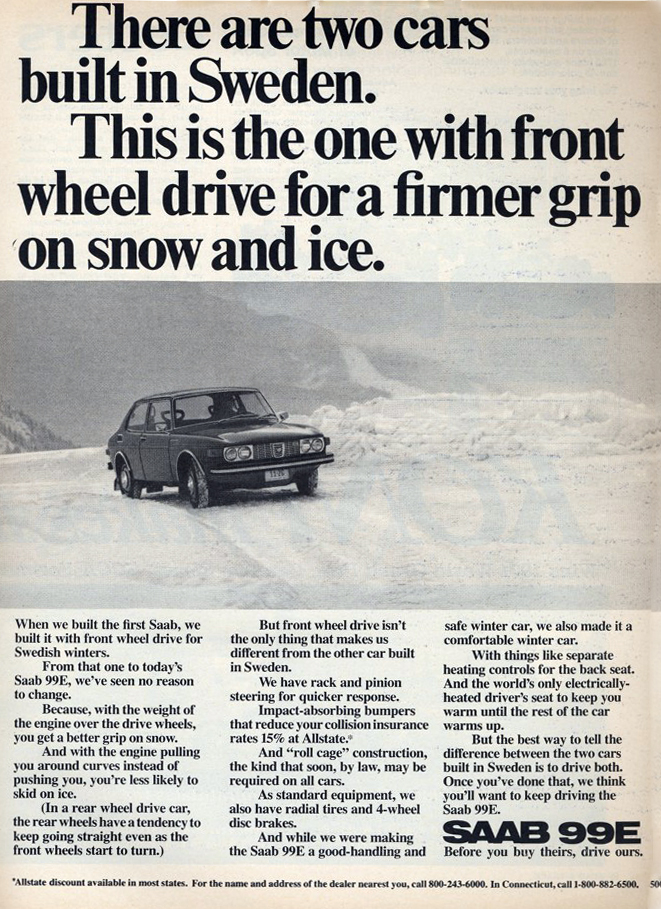 1972 Saab Ad, snow 