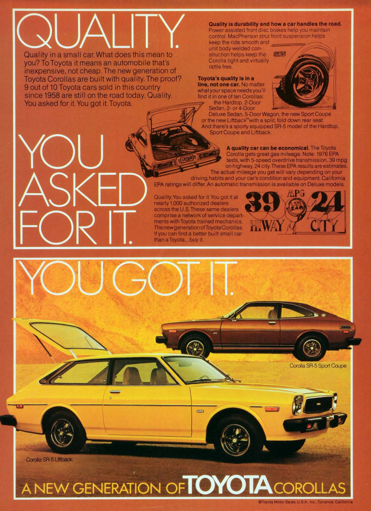 1976 Toyota Corolla ad 