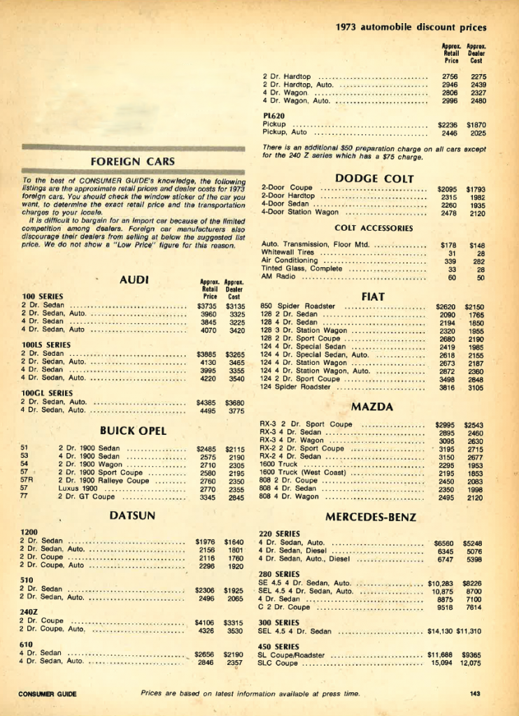 Foreign Matter: Pricing the Imports of 1973 | The Daily Drive ...