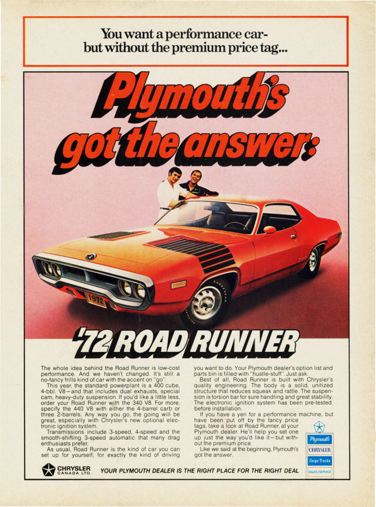 1972 Plymouth Road Runner Ad 