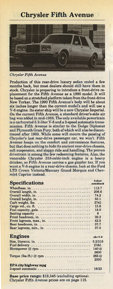 1989 Chrysler Fifth Avenue 