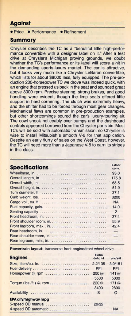 1990 Chrysler TC Review 