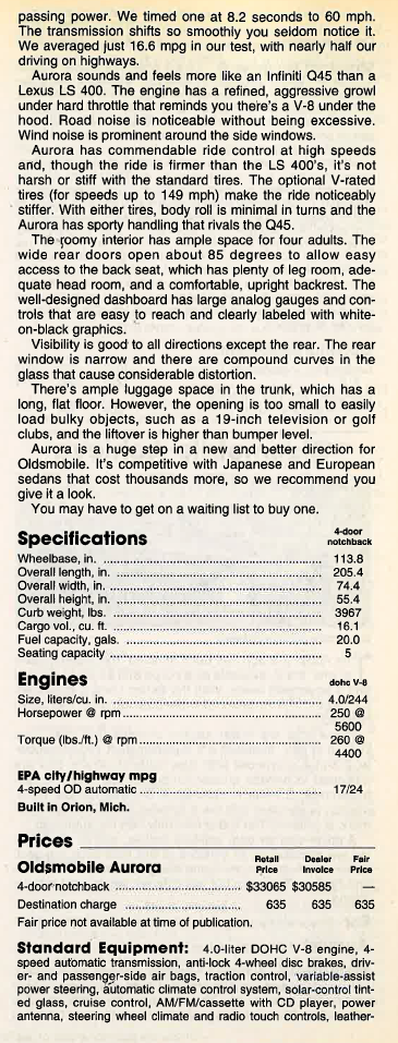 1995 Oldsmobile Aurora Review 