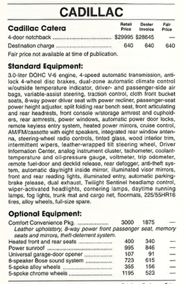 1997 Cadillac Catera Pricing 