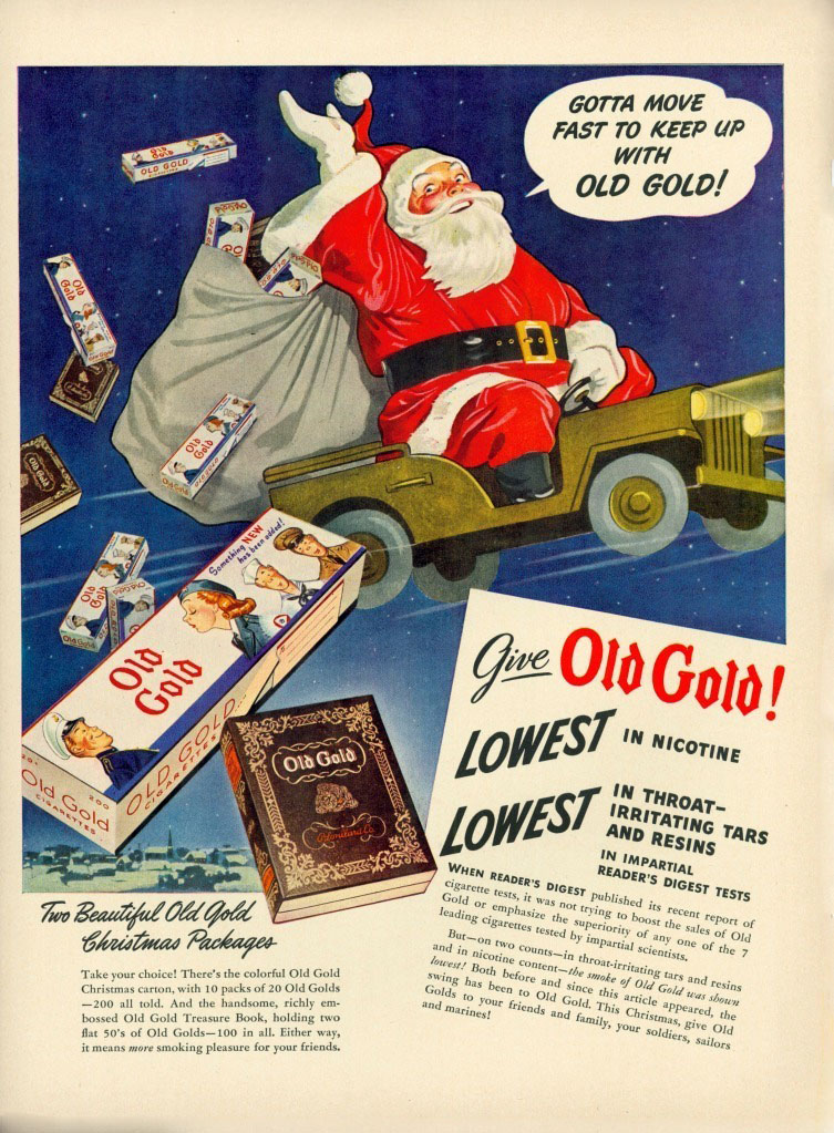 Old Gold Cigarettes Ad, Santa, Jeep, 