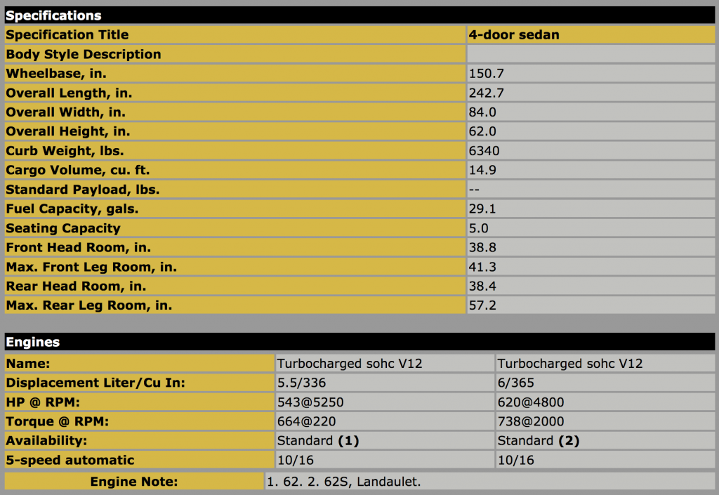 2012 Maybach 62 Specs