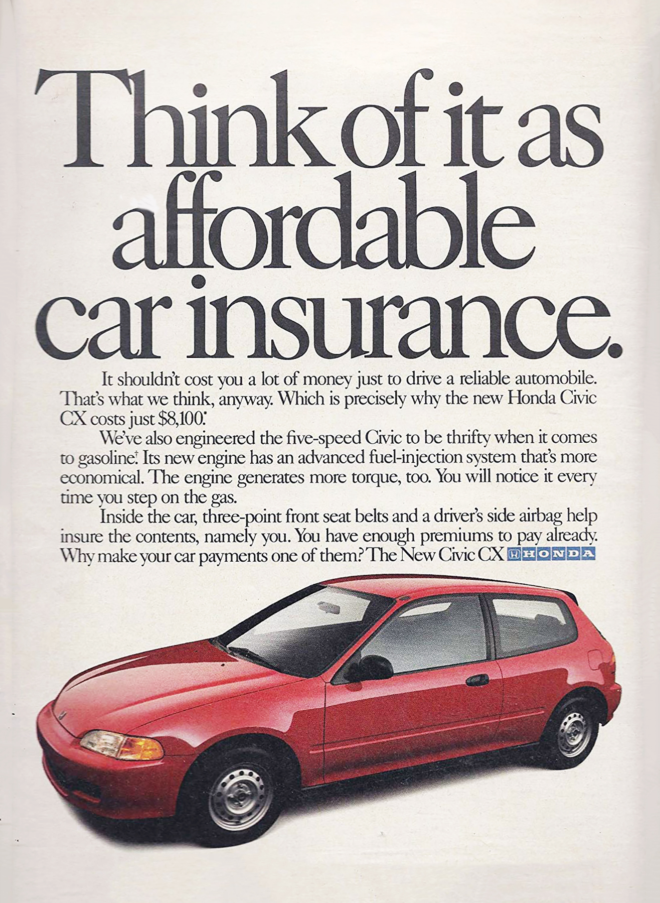1984 Honda Civic line drawn Classic Vintage Advertisement Car Ad J15 