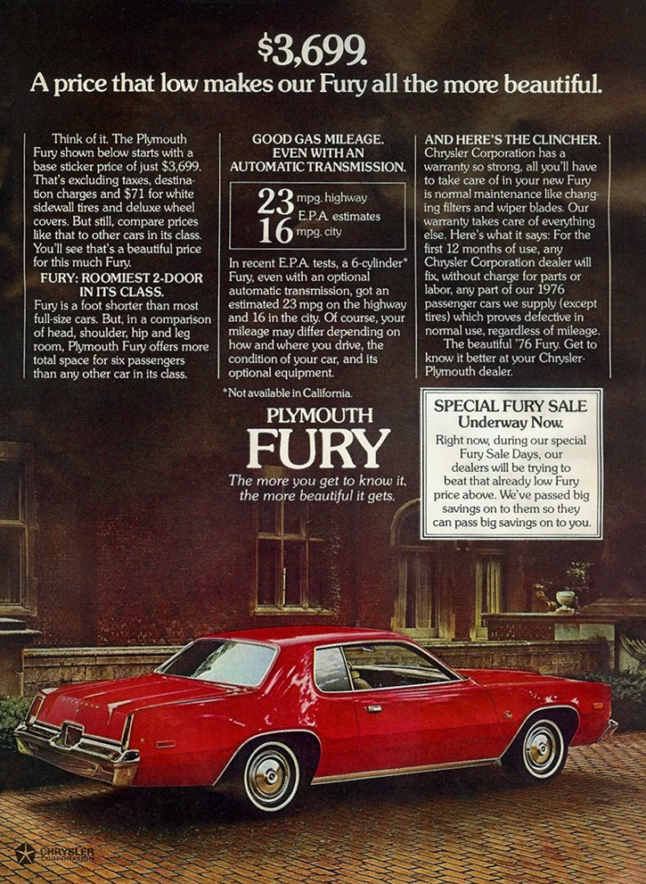 1976 Plymouth Fury Ad