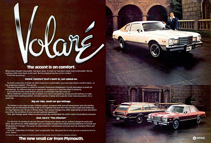 1977 Plymouth Volare & 1973 Plymouth Valiant Auto Ad Print 