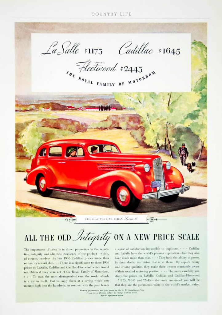 1936 Cadillac Ad, LaSalle, Fleetwood, Depression Era Car Ads 