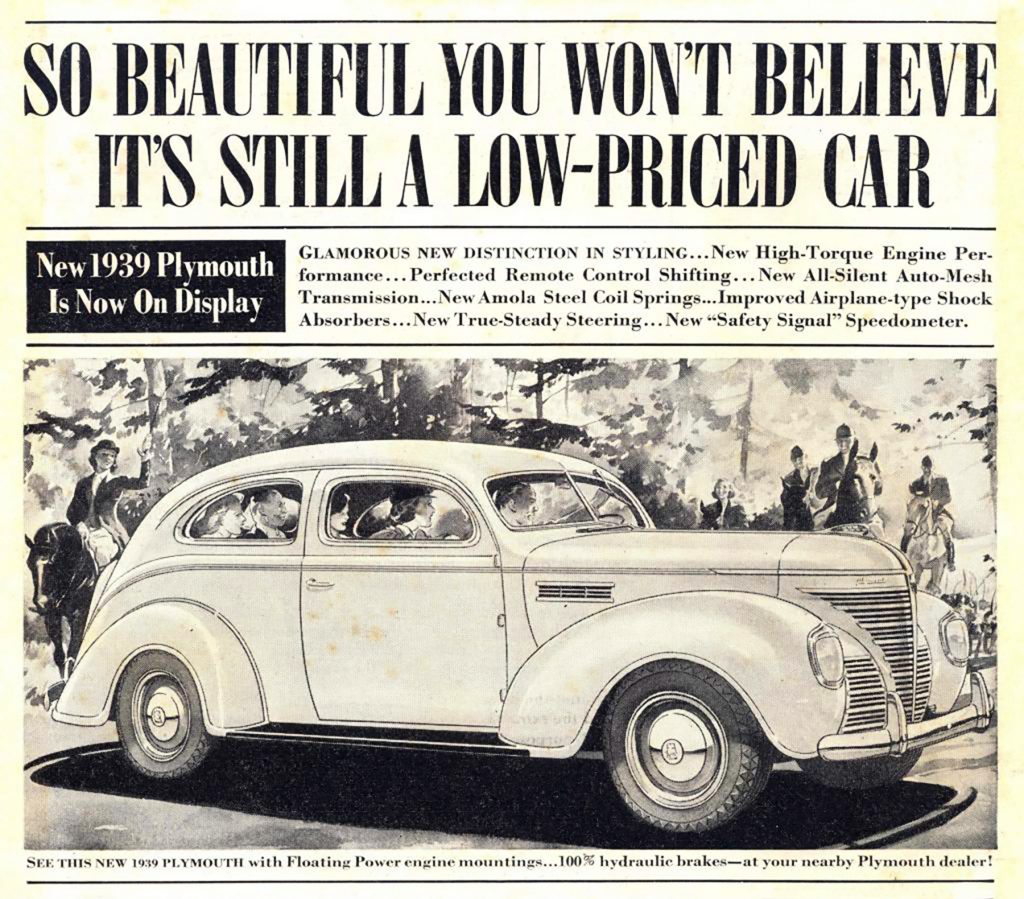 1939 Plymouth Ad, Depression-Era Car Ads