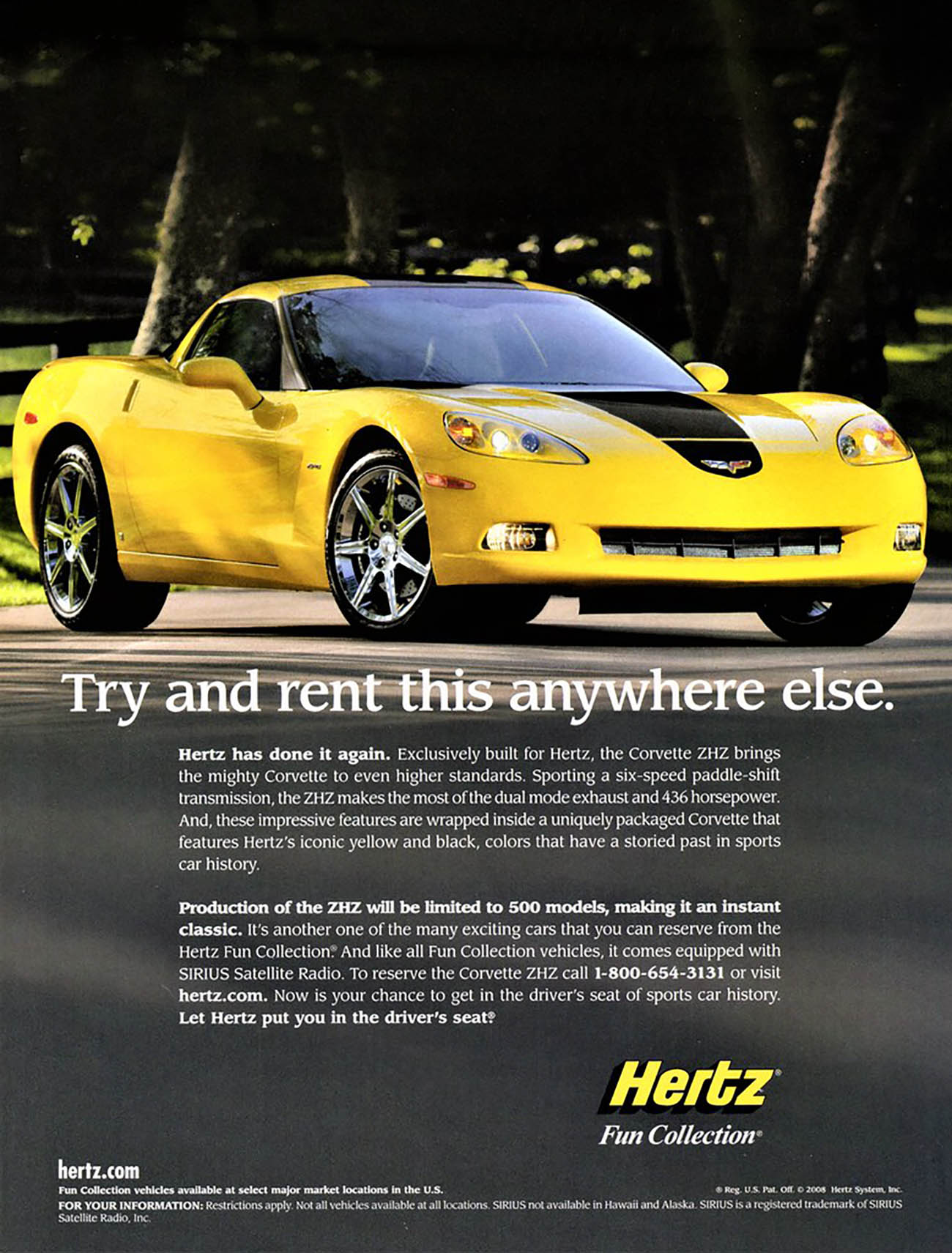 Corvette ZHZ, Rental Car Ads
