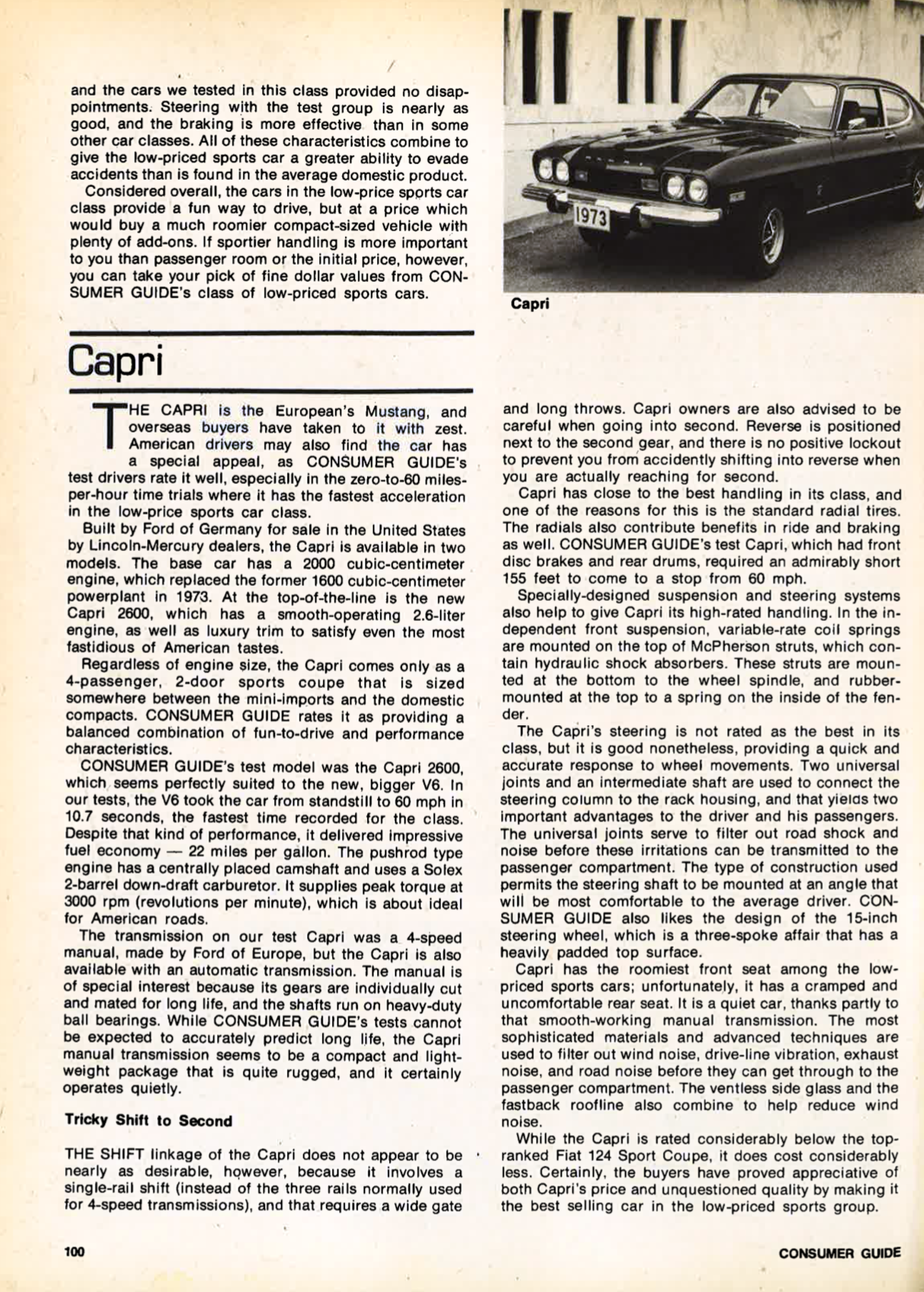 Sports Cars of 1973, 1973 Capri Review