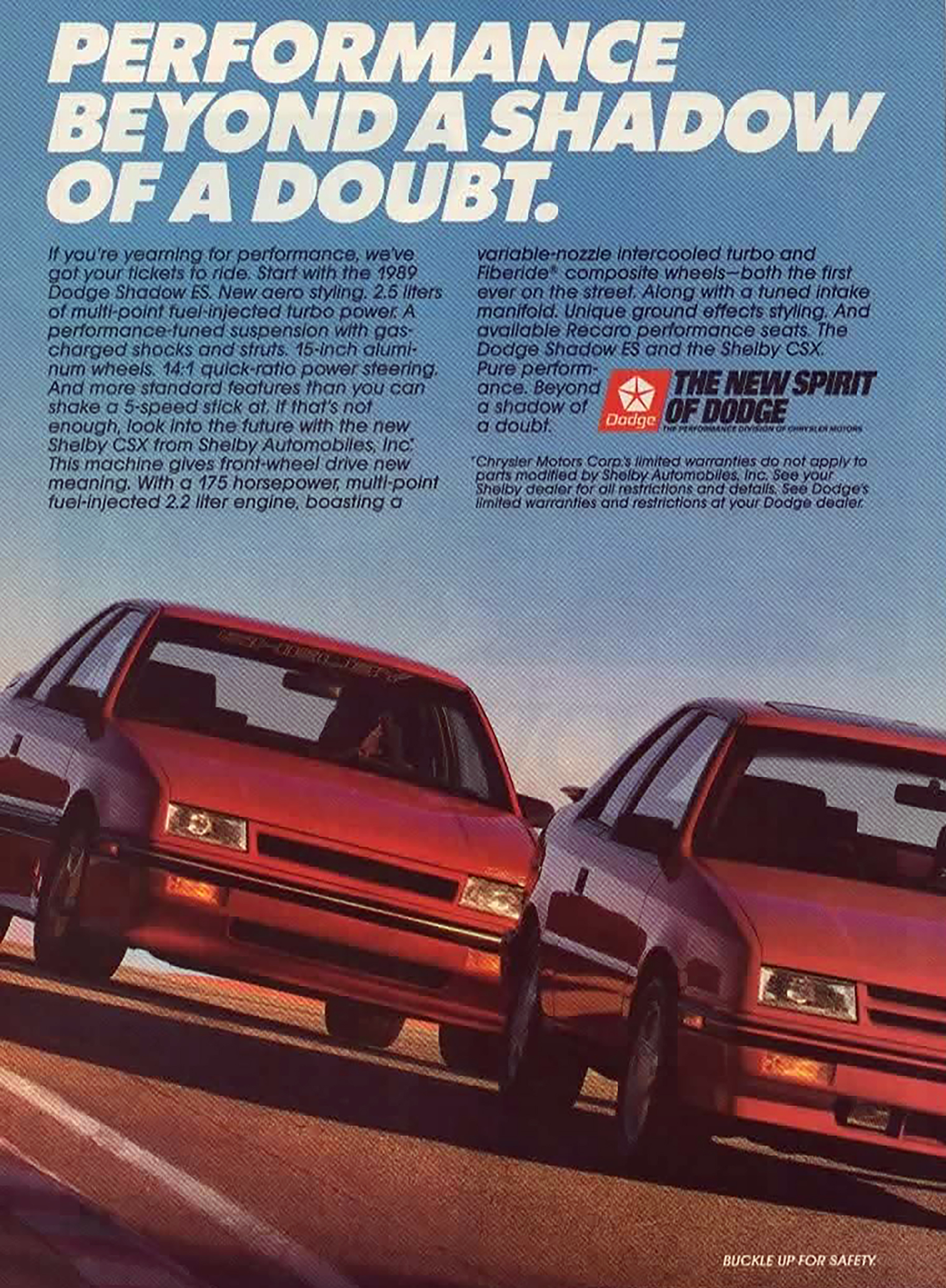 1989 Dodge Shadow Shelby CSX Ad