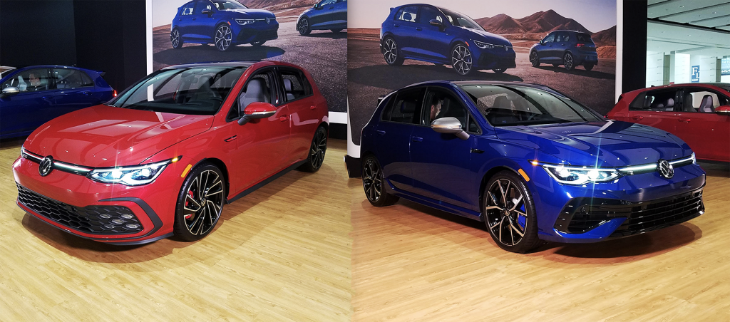 2021 Volkswagen Golf GTI (left) and Golf R