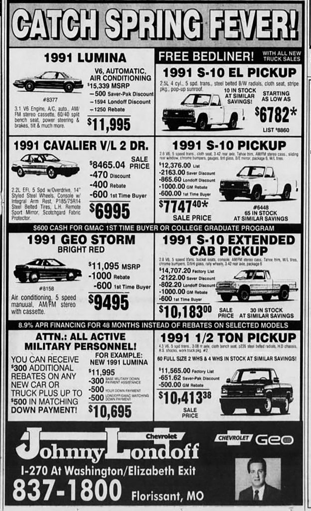 1991 Chevrolet Dealer Ad