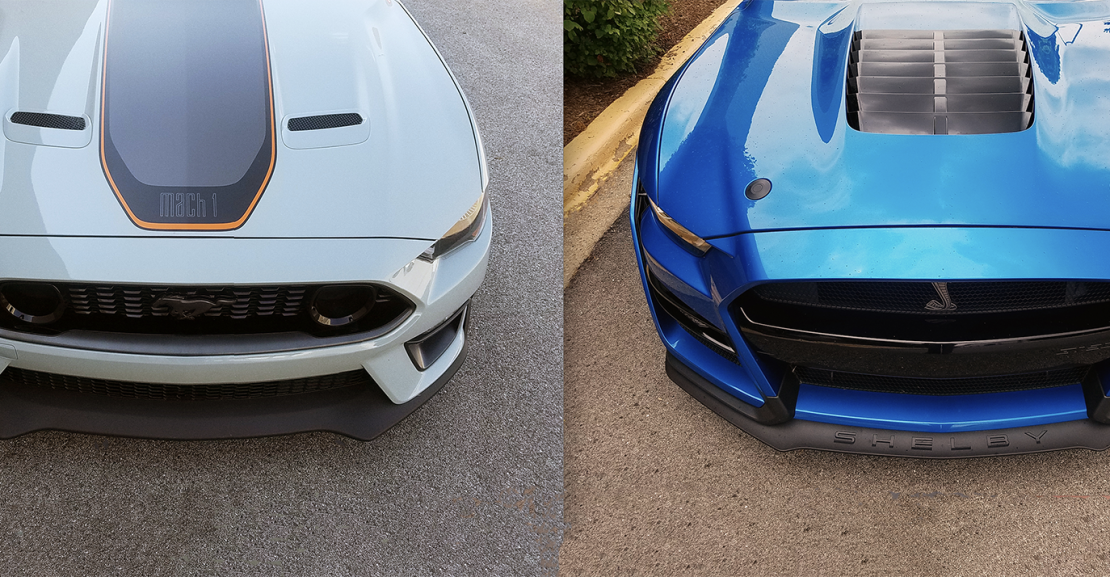  Enfrentamiento de autos musculosos Ford Mustang Mach vs Shelby GT5