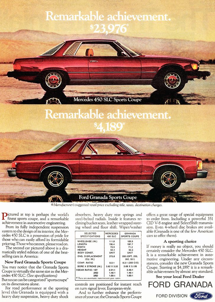 1976 Ford Granada Ad, Granada versus Mercedes 