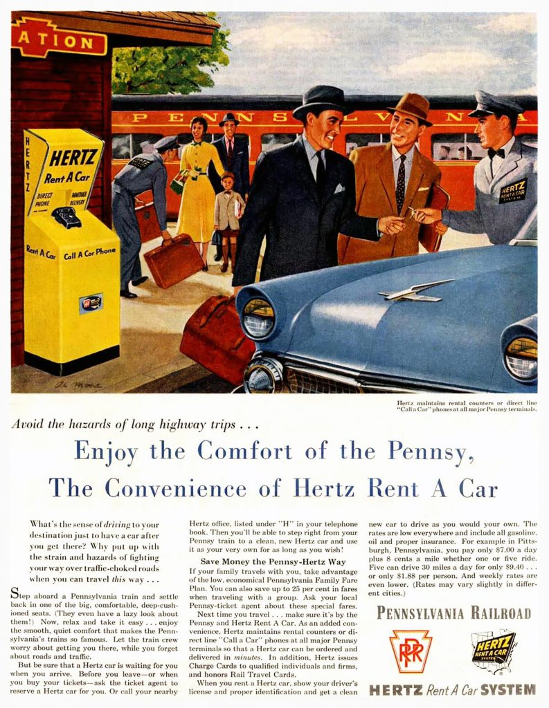 Hertz Ad with 1955 Ford, Pennsy Ad