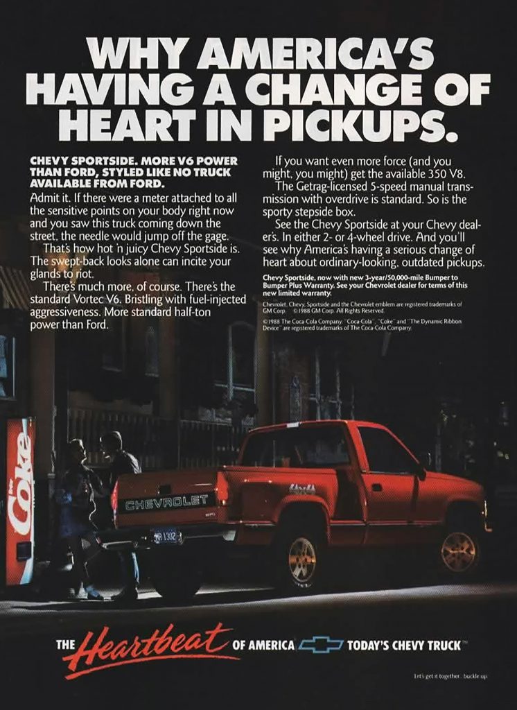 1989 Chevrolet Sportside Pickup, Car Ads Set at Night