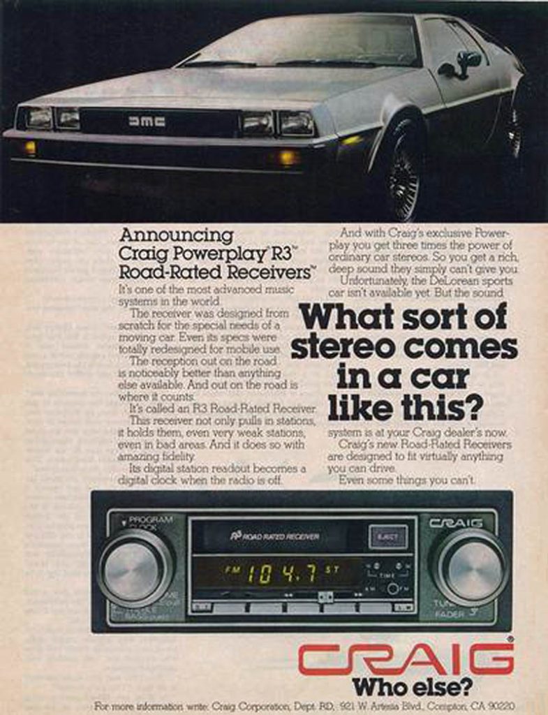 Craig Stereo/DeLorean Ad