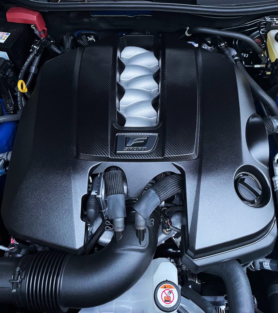 2023 Lexus IS 500 F Sport Premium, Engine, 5.0-liter V8, detail, manifold cover, 