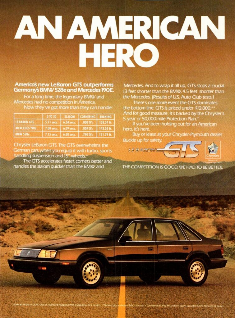 Advertisement Chrysler LeBaron GTS 1986