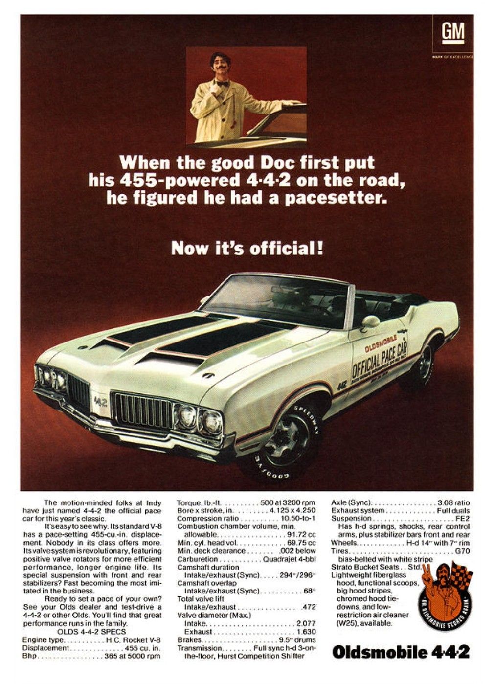 Dr. Oldsmobile, 4-4-2 Pace Car, Oldsmobile Pace Car