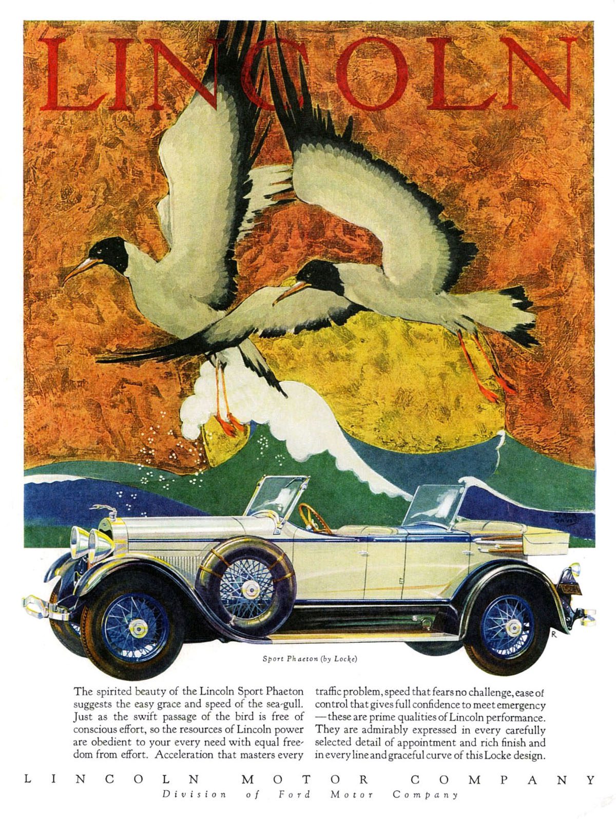 1928 Lincoln Ad, Bird Ads, Birds in Classic Car Ads