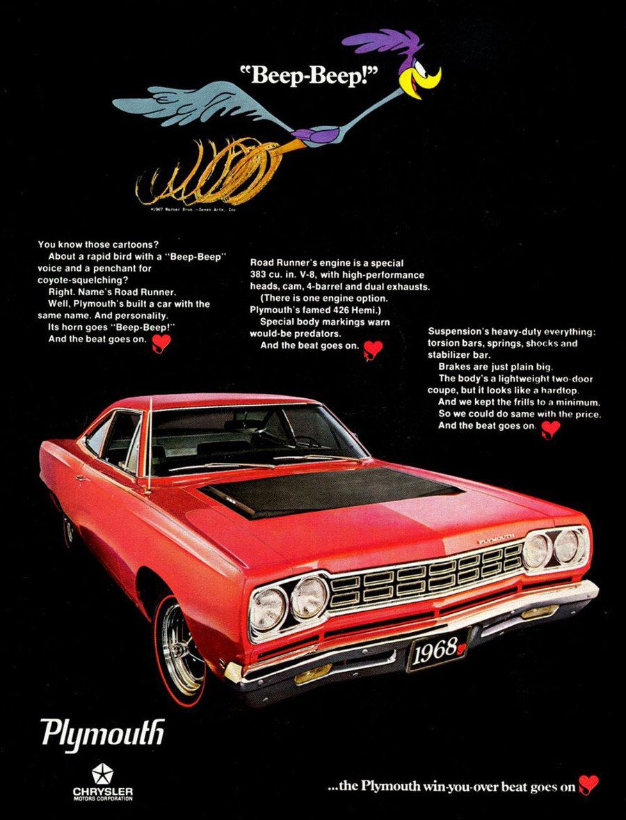 1968 Plymouth Road Runner Print Ad, Beep Beep