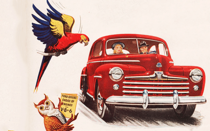 1947 Ford Ad Birds, Birds in Classic Car Ads