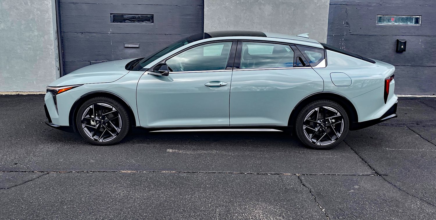 2025 Kia K4 GT-Line in Morning Haze, Profile, light blue
