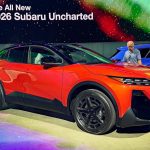 2026 Subaru Uncharted EV, Orange, reveal, launch, front 3/4 view,