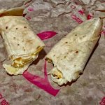 Taco Bell Cheesy Roll Up, inside, cut in half,