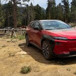 2026 Subaru Solterra XT, front 3/4, red