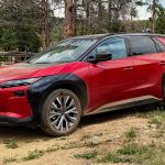 2026 Subaru Solterra XT, front 3/4, red