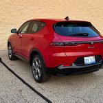 2025 Alfa Romeo Tonale Veloce in Alfa Rosso, Rear 3/4 view, angle,