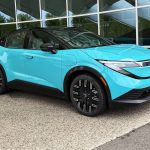 2026 Nissan Leaf in Seabreeze Blue Pearl, front 3/4 view. blue