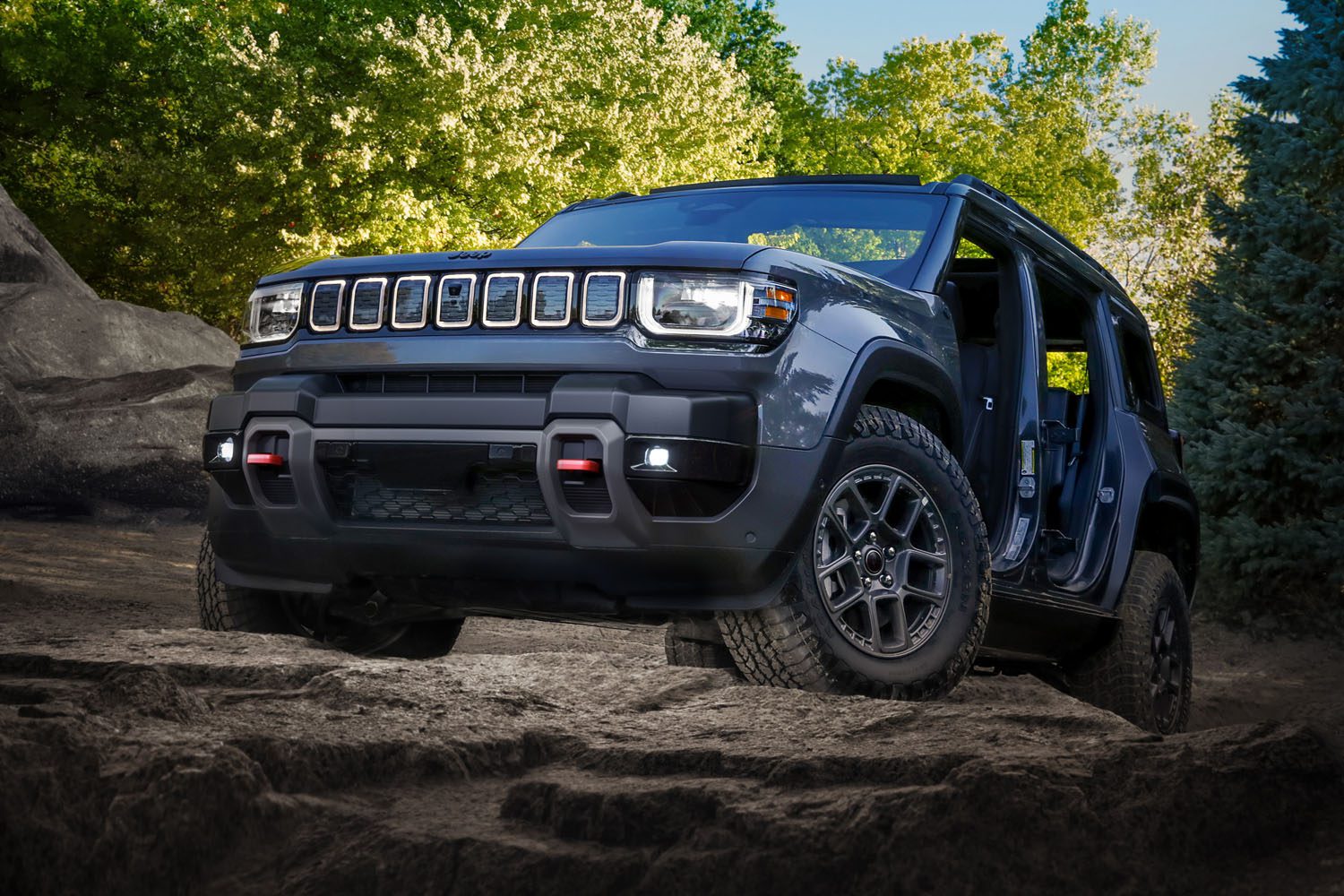 The all-new, all-electric, Trail Rated 2026 Jeep® Recon., Doors off