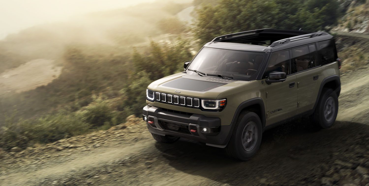 Visiškai naujas, visiškai elektrinis, Trail Rated 2026 Jeep® Recon., durelės, priekis 3/4
