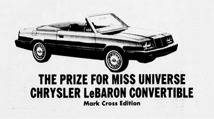1983 m. Chrysler Fifth Avenue reklama, LeBaron kabrioletas, Mark Cross Leather