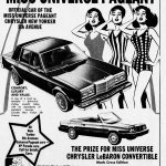 1983 Chrysler Newspaper Print Ad, Chrysler Fifth Avenue, Chrysler LeBaron Convertible, Miss Universe Contest in St; Louis