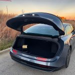 2026 Lucid Air Touring in Fathom Blue, trunk space, decklid open,