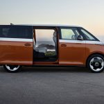 2025 Volkswagen ID. Buzz, profile, orange, sliding doors open,