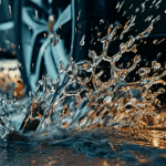 What are anti-lock brakes? Tire cutting through rain,