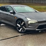 2026 Polestar 4 in Stratus, front 3/4 view, 21-inch wheels, painted lower mouldings,