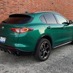 2025 Alfa Romeo Stelvio Intensa in Verde Fangio, rear 3/4, green,