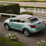 Nissan Murano CrossCabriolet in Glacier Pearl, rear 3/4 view, top up,